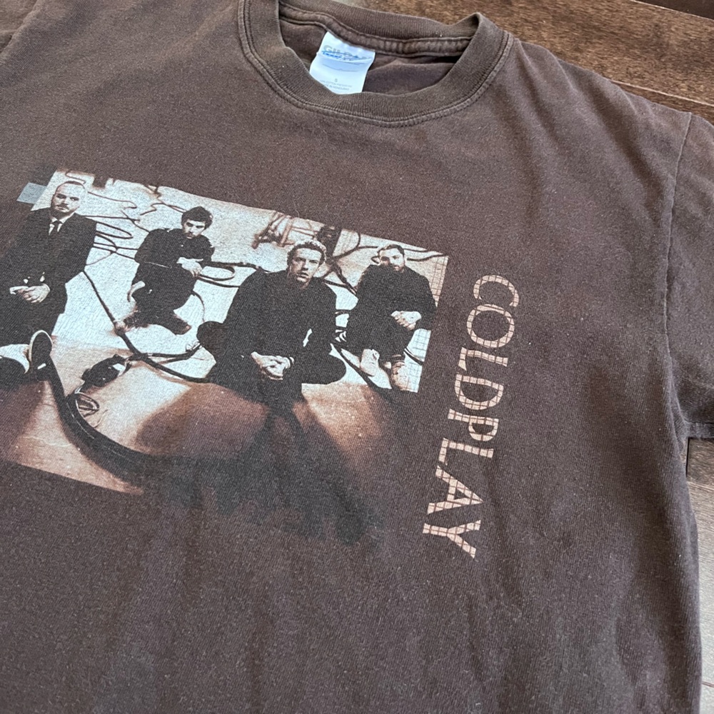 Vintage Coldplay 2005 Graphic Band Twisted Logic Tour T-Shirt Brown Original y2k - Picture 2 of 6
